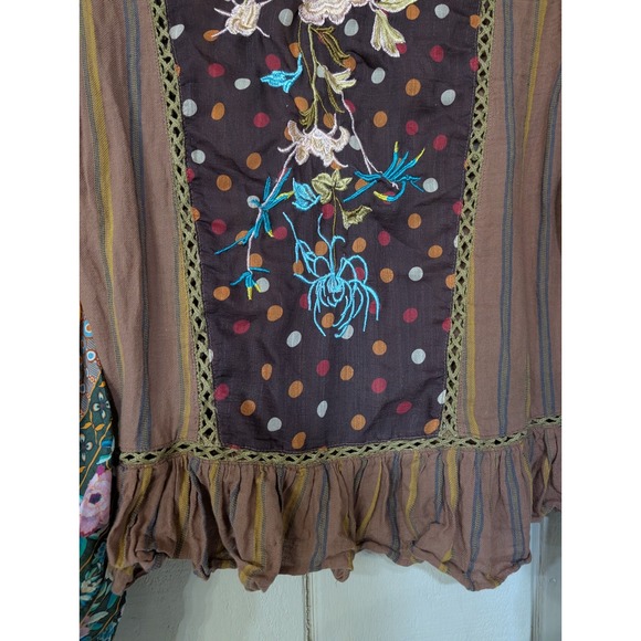 Aratta Silent Journey Boho Striped Floral Scarf Sleeve Blouse S Colorful - Picture 13 of 14